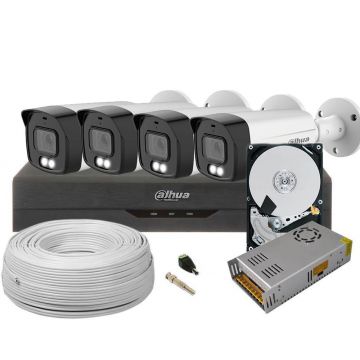 Kit camere supraveghere exterior profesionale, 4 camere, 5MP, Smart Dual Illuminators 40m, Microfon, 3.6mm, SAF-4X5MLEDACC-2TB