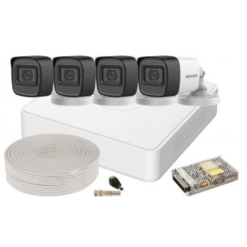 Kit supraveghere 2MP FULL HD, 4 camere cu microfon, lentila 2.8mm, IR 30 M, Hikvision KIT4FHDEXT10A-HIK-1