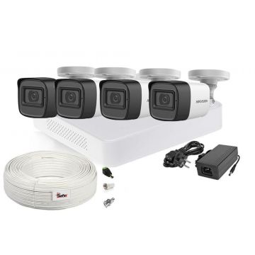 Kit supraveghere video, 4 camere de exterior, lentila 2.8mm, IR 30 Metri, Hikvision, KIT4FHDEXT-HIKP-1