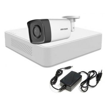 Kit supraveghere video, DVR cu 1 camera bullet, smart IR 40m, Audio, Hikvision SAF-1XFHDIR40