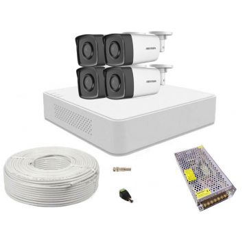 Kit supraveghere video, DVR cu 4 camere bullet, smart IR 40m, Hikvision SAF-4XFHDIR40ACC-1
