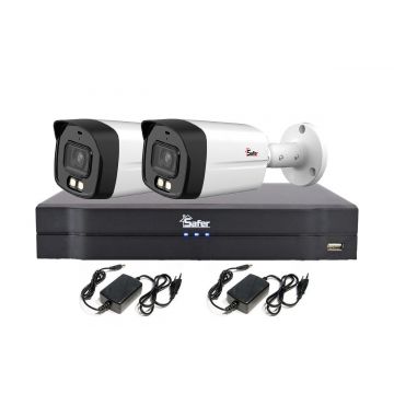 Sistem supraveghere 2 camere exterior 5 MP, LED alb 40m + DVR 4 canale, Safer DH-2E52-AA