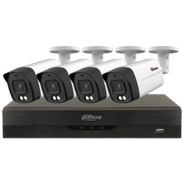 Sistem supraveghere 4 camere exterior 5MP Iluminare duala LED si IR 40m, Audio, DVR cu functii AI, Dahua KIT4CAM2KDH