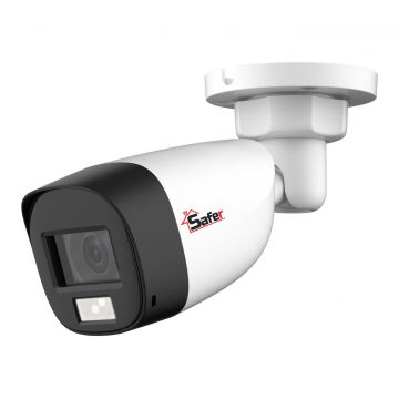 Camera de supraveghere pentru exterior HDCVI, Full HD 2MP, 2.8mm, Iluminare duala IR si LED 20m, Microfon, Safer SAF-BP2MP20F28-IL-A