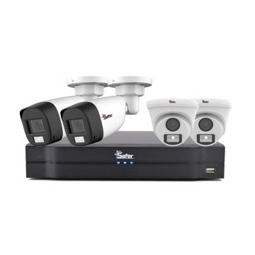 Kit camere supraveghere profesionale, 4 camere, 5MP, lentila 2.8mm, Iluminare duala, DVR 4 canale, Safer, KITSAF4X-5MP2028UMX