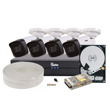 Kit complet exterior 4 camere 5MP, IR 80m, Audio + DVR 4 canale Safer KIT4EDHFHD80