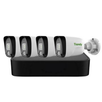 Kit de supraveghere AK Tiandy, 4 camere 2MP, 2.8mm, IR 30m, POE, Microfon, IP67, NVR 4 canale, KIT-TN2MPAK