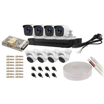 Kit de supraveghere Full HD, 2MP, IR 40, DVR 4 canale, sursa alimentare, Hikvision HiLook KIT8EXTHIK2MP-DVR-POS-ACC