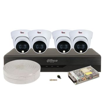Kit de supraveghere pentru interior, 4 camere Dome, Starlight, 5MP, DVR, 4 canale, Functii AI, Accesorii incluse, Dahua KITINT-4X-5MP28I20-ACC