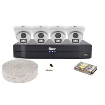 Kit de supraveghere pentru interior cu accesorii, 4 camere de interior, Full Color, 5MP, Iluminare cu LED 20m, Safer KITDH-4X5MPACC-I3