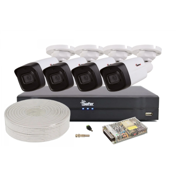 Kit de supraveghere video cu accesorii, 4 camere de 5MP Safer, IR 80m, DVR cu AI, Microfon, KITDAH5MP80STAR-EXTACC