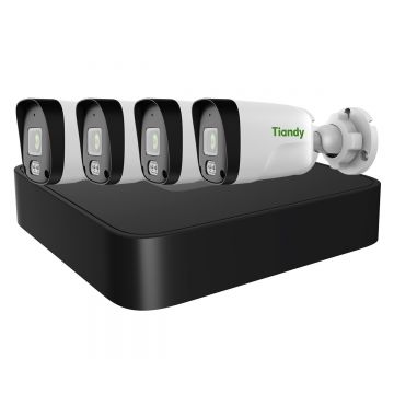 Kit IP de supraveghere Tiandy, NVR 4 canale PoE, 4 camere 2 MP, microfon, iluminare IR 30 m, TC-KIT/R3104/4TC-C321N28