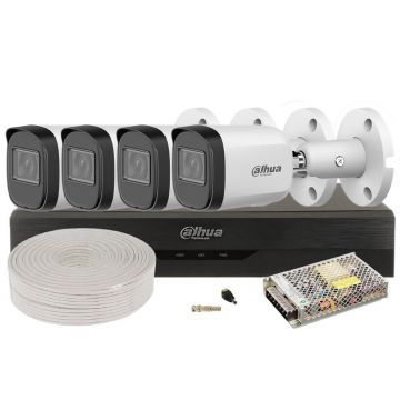 Kit supraveghere 4 camere 2MP Full HD + DVR 4 canale si accesorii, DAHUA, KITDH2MPDAHUA