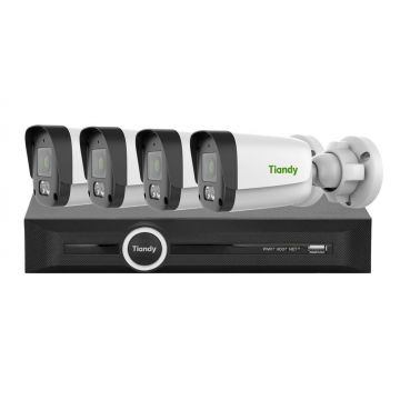 Kit supraveghere IP PoE Tiandy, 4 camere, 5MP, NVR 5 canale, KIT-TN5MPOE
