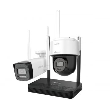 Kit supraveghere IP Wireless Hikvision HiLook EasyLink IKS-2042BPH-PH/W, 2x camere de 2MP, IR, slot microSD, NVR 4 canale, Audio