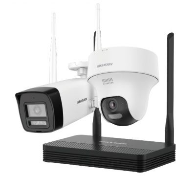 Kit supraveghere IP Wireless Hikvision HiLook EasyLink IKS-2044BTH-PH/W, 2 camere 4MP, NVS, IR 30m, microfon, difuzor, slot microSD
