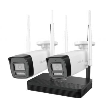 Kit supraveghere IP wireless HiLook EasyLink IKS-2044BH-PH/W, 2 camere bullet, 4MP, IR 30m, Audio, slot microSD, NVR 4 canale, 20Mbps
