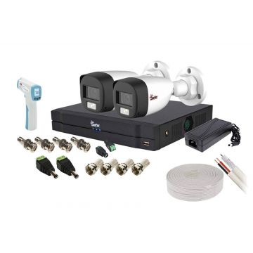 Kit supraveghere video 2 camere FULL HD, 2MP, IR 20m, DVR cu AI si accesorii, SAF-2XB1A21-TW