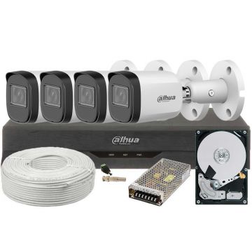 Kit supraveghere video complet, 2 MP Full HD, IR 30m, 2 Terabyte stocare, gata de instalare, Dahua DH4E22-2TB-SHQ