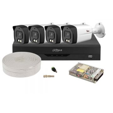 Kit supraveghere video, DVR, 4 camere, 5MP, lentila 2.8mm, IR si LED, accesorii, Dahua, KITDAH5MP40EXTACC