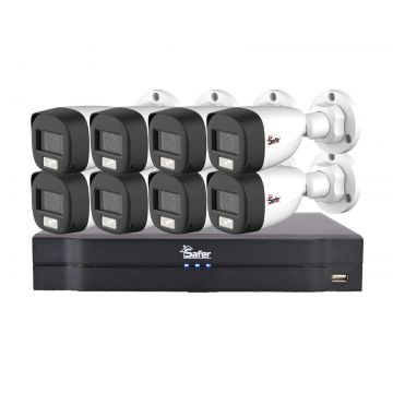 Kit supraveghere video, DVR cu 8 camere tip bullet, smart IR 20m, Safer KIT8EXT20IRSAF
