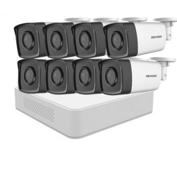 Kit supraveghere video, DVR cu 8 camere tip bullet, smart IR 40m, Hikvision SAF-8XFHDIR40