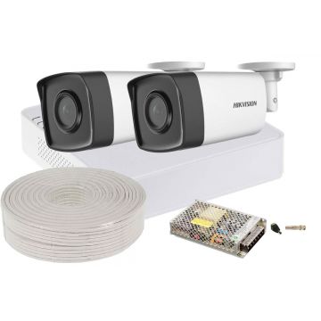 Kit supraveghere video Hikvision, 2 camere, 2 MP, IR 40m, DVR 4 canale, SAF-2XFHDINT20ACC