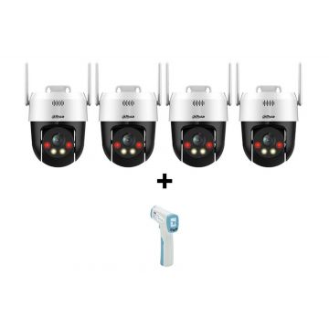 Pachet 4 camere supraveghere IP Wi-Fi PT, 2K 5MP, 4mm, Iluminare duala 30m si termometru, Dahua SD2A500HB-GN-AW-PV-0400X4