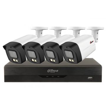 Sistem 4 camere exterior Iluminare duala 40m, Lentila 2.8 mm, Audio, DVR 4 canale Dahua KITSAF-4X-5MP28IL40
