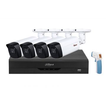 Sistem 4 camere exterior IR 80M, lentila 3.6 mm, DVR 4 canale, WizSense, Dahua DH2MPSAF-P