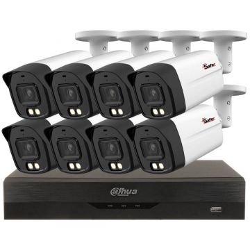 Sistem 8 camere exterior Iluminare duala 40m, 5MP, Lentila 2.8 mm, Audio, DVR 8 canale Dahua KITSAF-8X-5MP28IL40