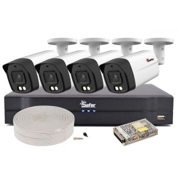 Sistem de supraveghere 4 camere exterior, Iluminare duala 40m, Lentila 2.8 mm, Audio, DVR 4 canale, Accesorii incluse KITSAF-4X-5MP28IL40ACC