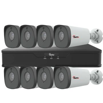 Sistem de supraveghere exterior, 8 camere de 5MP cu alimentare PoE, IR 80m, 4mm, microfon, Safer KITSAF8FHDE