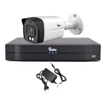 Sistem supraveghere 1 camera exterior FULL HD, LED alb 40m, DVR 4 canale, Safer KIT1EXTFHD
