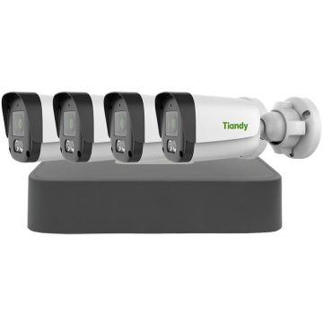Sistem supraveghere Tiandy ColorMaker PoE, 4MP, Audio, Iluminare suplimentara cu LED alb 15m, MicroSD, Kit-Tia4MPECMPOE