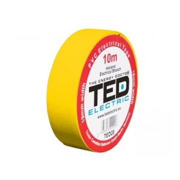 Banda izolatoare PVC 10m x 19mm, pentru protectia si izolarea cablurilor, galben, TED TED004857