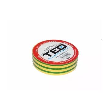 Banda izolatoare PVC 10m x 19mm, pentru protectia si izolarea cablurilor, galben-verde, TED TED004840