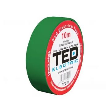 Banda izolatoare PVC 10m x 19mm, pentru protectia si izolarea cablurilor, verde, TED TED004888