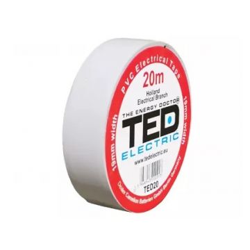 Banda izolatoare PVC, 20m x 19mm, pentru protectia si izolarea cablurilor, alb, TED TED004758
