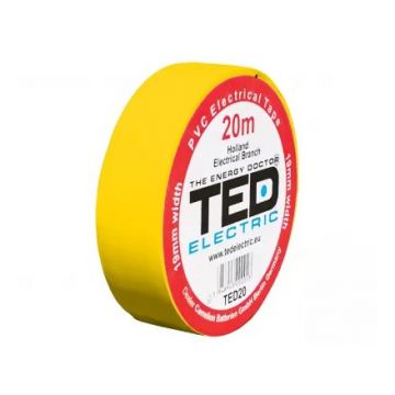 Banda izolatoare PVC, 20m x 19mm, pentru protectia si izolarea cablurilor, galben, TED TED004789