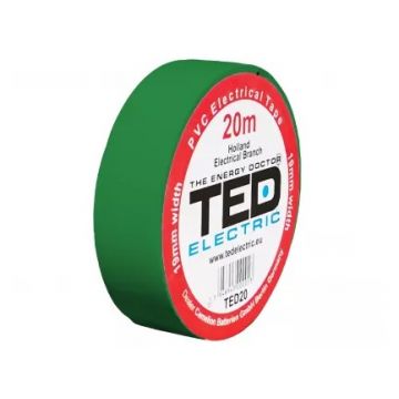 Banda izolatoare PVC, 20m x 19mm, pentru protectia si izolarea cablurilor, verde, TED TED004819