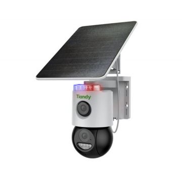 Camera de supraveghere cu SIM 4G, panou solar si baterie, rotire de pe mobil, microfon, difuzor, 2 lentile de 3MP+3MP, micro SD, IP65, Tiandy Color Maker TC-H363U-W4GUSE4V4.0