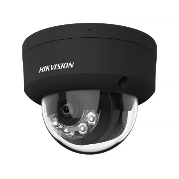 Camera supraveghere IP dome exterior Hikvision DS-2CD2143G2-LIS2U(2.8mm)BK, 4MP, 2.8mm, AcuSense, microfon, IR si LED 30m, slot card, PoE, IP67 IK10, aluminiu negru