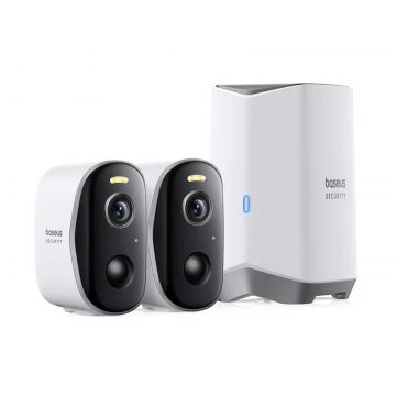 Camere supraveghere wireless cu HomeStation si baterie Baseus S0TY002131, 2x camere, WLAN, 2K, Iluminare duala, audio, PIR, IP67