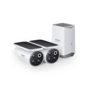 Camere supraveghere wireless cu panou solar si baterie Baseus S0TX002131, 2x camere, Wi-Fi, 3K, vedere color noaptea 8m, audio bidirectional, memorie interna 16GB, compatibil cu Google si Alexa