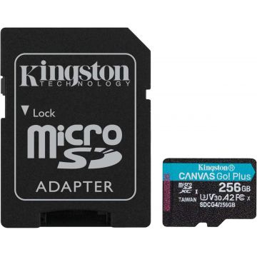 Card de memorie microSD 256GB Kingston CANVAS GO Plus, pana la 200 Mb/s, SDCG4/256GB
