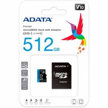 Card microSD 512GB, clasa UHS-I 10, ADATA AUSDX512GUICL10A1-RA1
