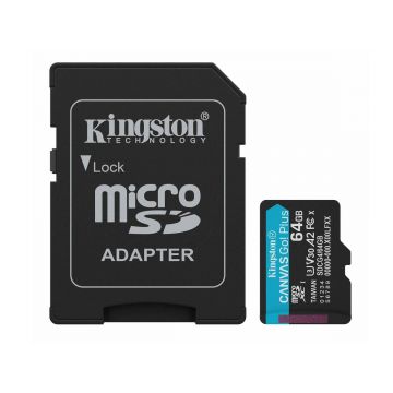 Card microSD 64GB, citire 200 Mb/s, scriere 100Mb/s, Kingston SDCG4/64GB