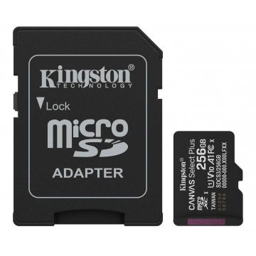 Card microSDXC 256GB Kingston Canvas Select Plus, Clasa 10, UHS-I, V10, A1,150MB/s, cu adaptor SD, SDCS3/256GB
