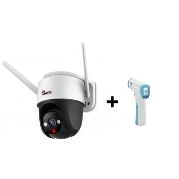 Kit camera supraveghere wireless IP Guardian PT, 4MP, Iluminare duala, Audio, IP66 si termometru cu infrarosu, Safer SAF-WSD42FP+UT305H